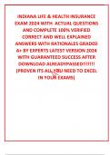 INDIANA LIFE & HEALTH INSURANCE EXAM 2024 WITH  ACTUAL QUESTIONS AND COMPLETE 100&percnt; VERIFIED CORRECT AND WELL EXPLAINED ANSWERS WITH RATIONALES GRADED A&plus; BY EXPERTS LATEST VERSION 2024 WITH GUARANTEED SUCCESS AFTER DOWNLOAD ALREADYPASSED&excl;&excl;&excl;&excl;&excl;&excl;&excl; &lpar;PROVEN ITS