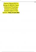 Pearson Edexcel GCE In Biology B &lpar;9BI0&sol;02&rpar; Paper 2&colon;Advanced Physiology&comma; Evolution and Ecology Question paper & mark scheme Friday 14 June 2024
