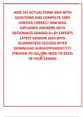 AINS 101 ACTUAL EXAM 2024 WITH QUESTIONS AND COMPLETE 100&percnt; VERIFIED CORRECT AND WELL EXPLAINED ANSWERS WITH RATIONALES GRADED A&plus; BY EXPERTS LATEST VERSION 2024 WITH GUARANTEED SUCCESS AFTER DOWNLOAD ALREADYPASSED&excl;&excl;&excl;&excl;&excl;&excl;&excl; &lpar;PROVEN ITS ALL YOU NEED TO EXCEL I