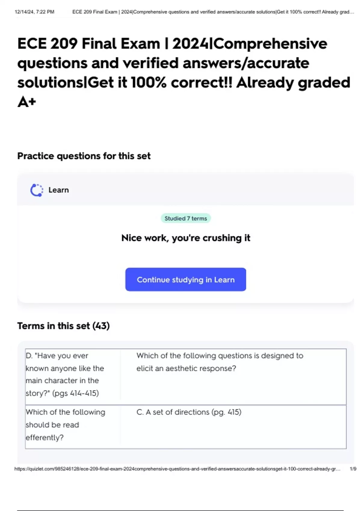 ECE 209 Final Exam | 2024|Comprehensive questions and verified answers ...