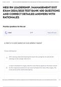 HESI RN LEADERSHIP &sol;MANAGEMENT EXIT EXAM 2024&sol;2025 TEST BANK 400 QUESTIONS AND CORRECT DETAILED ANSWERS WITH RATIONALES