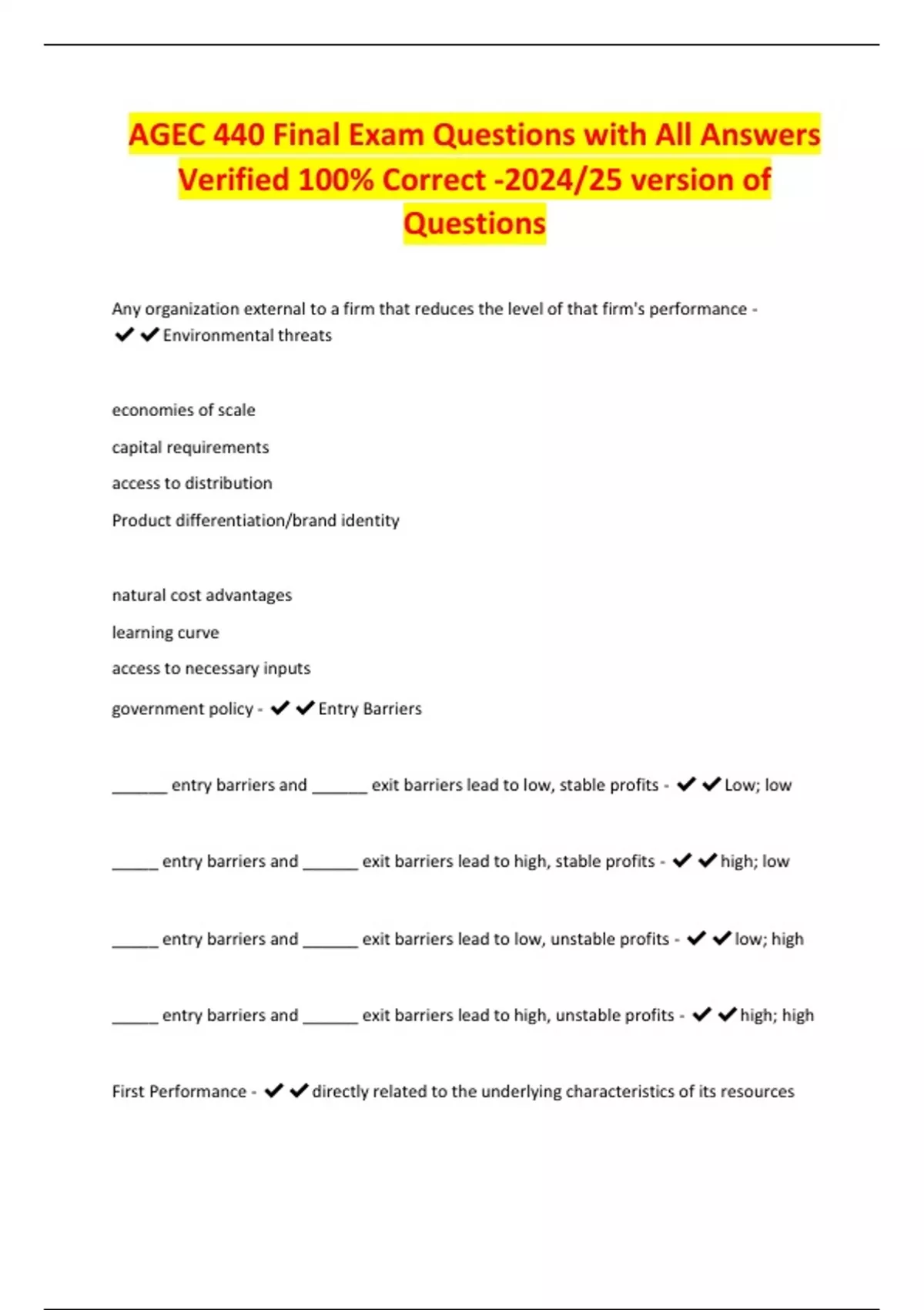 AGEC 440 Final Exam Questions with All Answers Verified 100% Correct ...