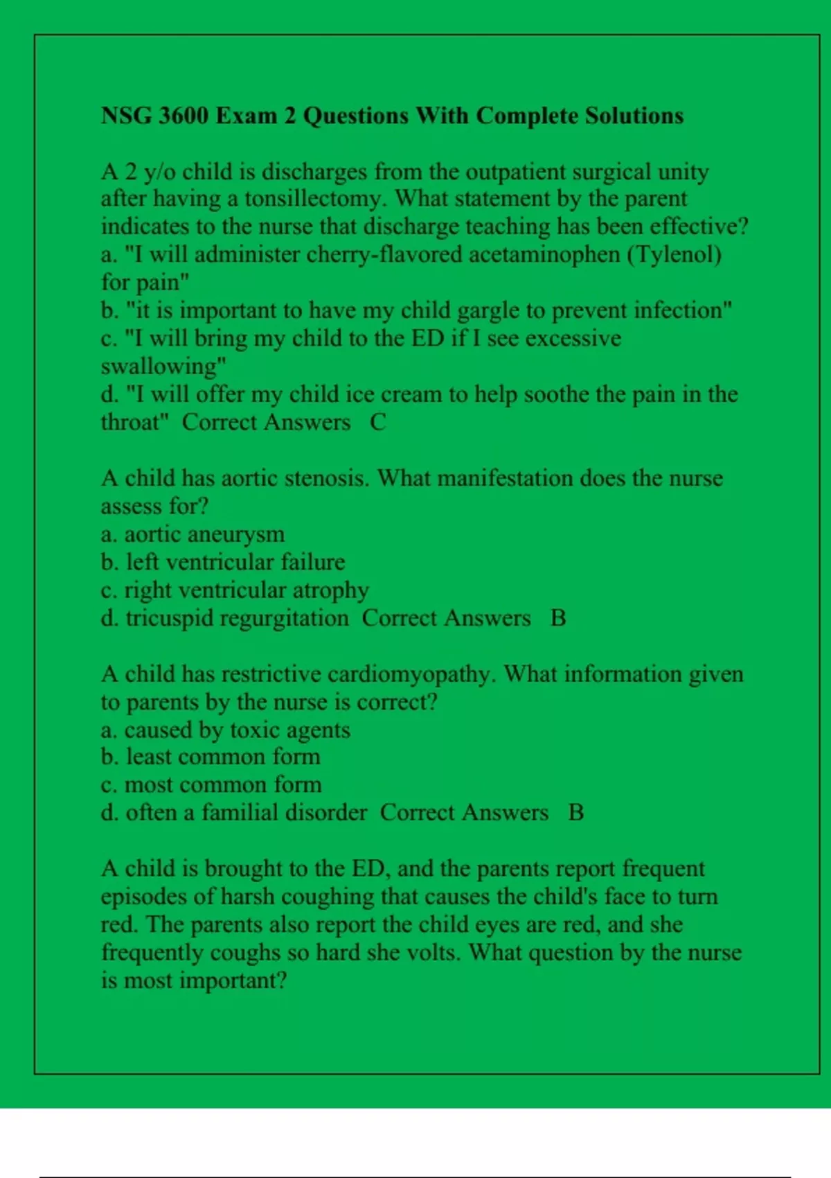 NSG 3600 Exam 2 Questions With Complete Solutions - NSG 3600 - Stuvia US