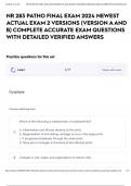 NR 283 PATHO FINAL EXAM 2024 NEWEST ACTUAL EXAM 2 VERSIONS &lpar;VERSION A AND B&rpar; COMPLETE ACCURATE EXAM QUESTIONS WITH DETAILED VERIFIED ANSWERS