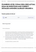 PLUMBING LEVEL 3 EXAM 2024-2025 ACTUAL EXAM 60 QUESTIONS AND CORRECT DETAILED ANSWERS &vert;ALREADY GRADED A