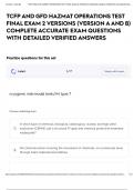 TCFP AND GFD HAZMAT OPERATIONS TEST FINAL EXAM 2 VERSIONS &lpar;VERSION A AND B&rpar; COMPLETE ACCURATE EXAM QUESTIONS WITH DETAILED VERIFIED ANSWERS