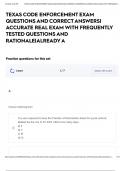 TEXAS CODE ENFORCEMENT EXAM QUESTIONS AND CORRECT ANSWERS&vert; ACCURATE REAL EXAM WITH FREQUENTLY TESTED QUESTIONS AND RATIONALE&vert;ALREADY A