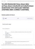 TN LIFE PRODUCER FINAL EXAM 2024 ACTUAL EXAM COMPLETE ACCURATE EXAM QUESTIONS WITH DETAILED VERIFIED ANSWERS &lpar;100&percnt; CORRECT ANSWERS&rpar;