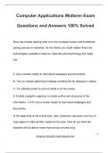 Computer Applications Midterm Exam Questions and Answers 100&percnt; Solved