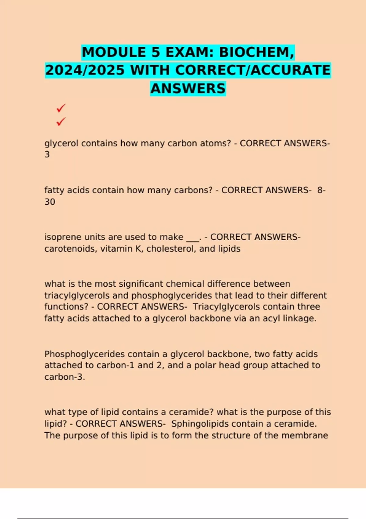 MODULE 5 EXAM: BIOCHEM, 2024/2025 WITH CORRECT/ACCURATE ANSWERS ...