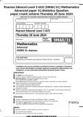 Pearson Edexcel Level 3 GCE &lpar;9MA0&sol;31&rpar; Mathematics Advanced paper 31&colon;Statistics Question paper&plus;mark scheme Thursday 20 June 2024