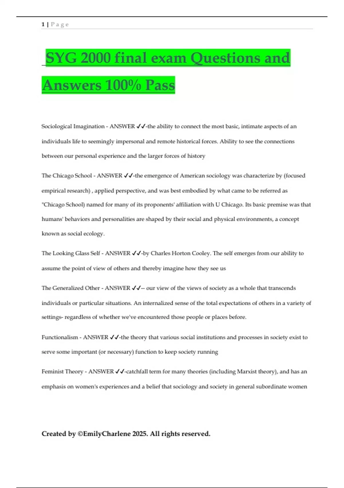 SYG 2000 final exam Questions and Answers 100% Pass - SYG 2000 - Stuvia US