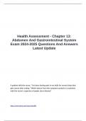 Health Assessment - Chapter 13 Abdomen And Gastrointestinal System Exam 2024-2025 Questions And Answers Latest Update