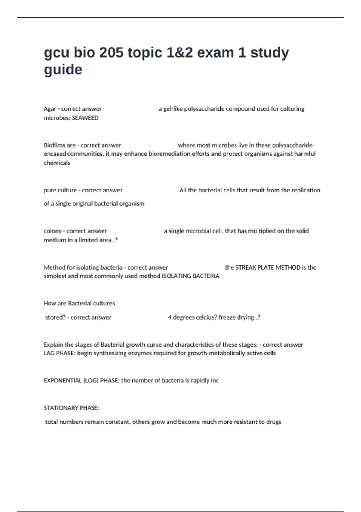 gcu bio 205 topic 1&2 exam 1 study guide complete questions and answers ...