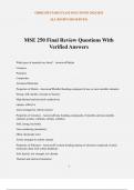 MSE 250 Final Review Questions With Verified Answers