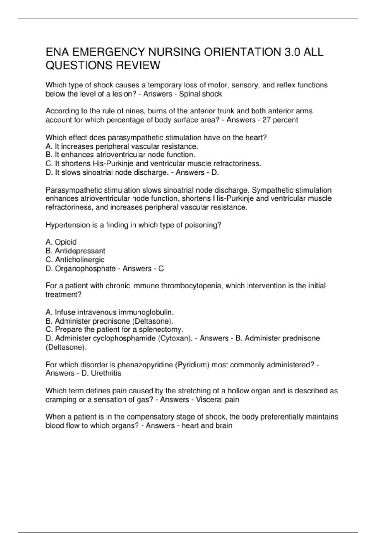 ENA EMERGENCY NURSING ORIENTATION 3.0 ALL QUESTIONS REVIEW - ENA ...