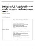Chapters 15&comma; 16&comma; 17&comma; 18&comma; 19&comma; & 20&colon; Critical Thinking in Nursing Practice 2024-2025 Upto date Questions and Detailed Answers &vert; Easy to Read &vert; Grade &plus;