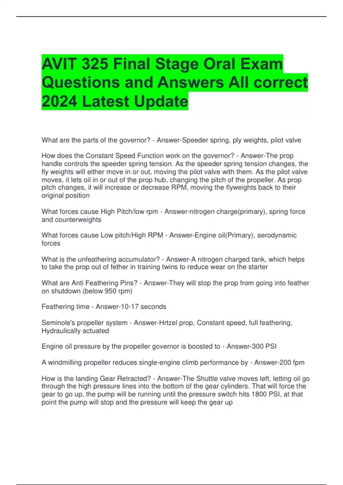 AVIT 325 Final Stage Oral Exam Questions and Answers All correct 2024 ...