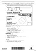 Pearson Edexcel A Level 3 GCE &lpar;9GE0&sol;01&rpar; Geography Advanced PAPER 1 &plus; mark scheme May 2024