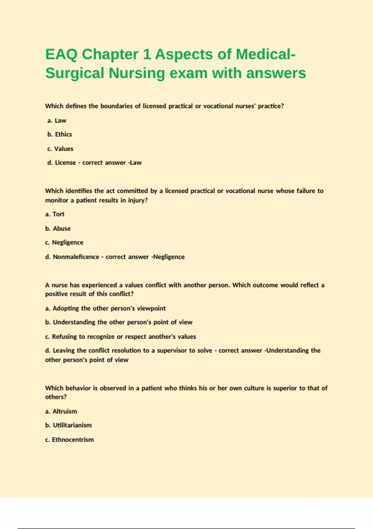 EAQ Chapter 1 Aspects of Medical-Surgical Nursing exam with answers ...