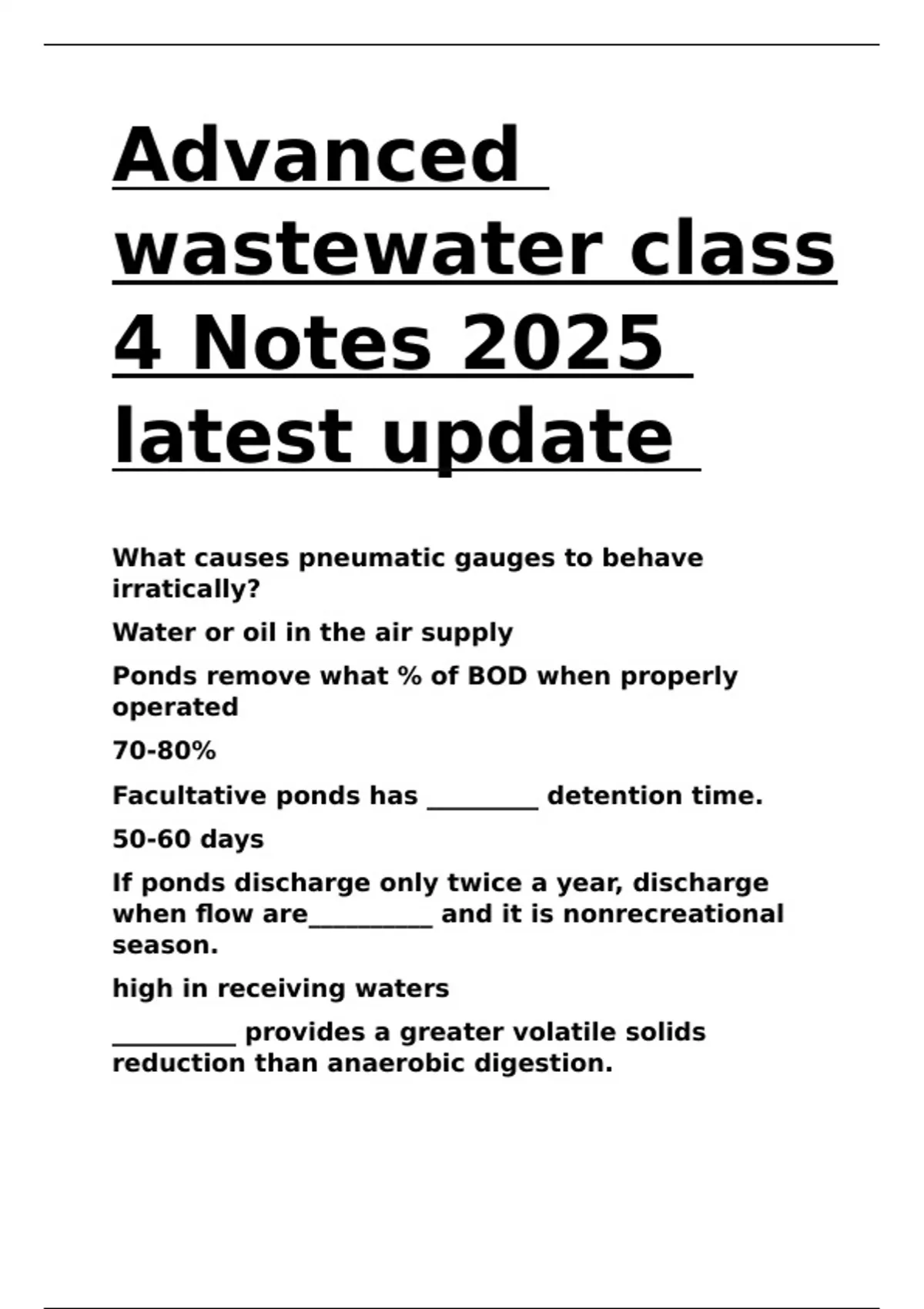 Advanced wastewater class 4 Notes 2025 latest update. - Wastewater ...