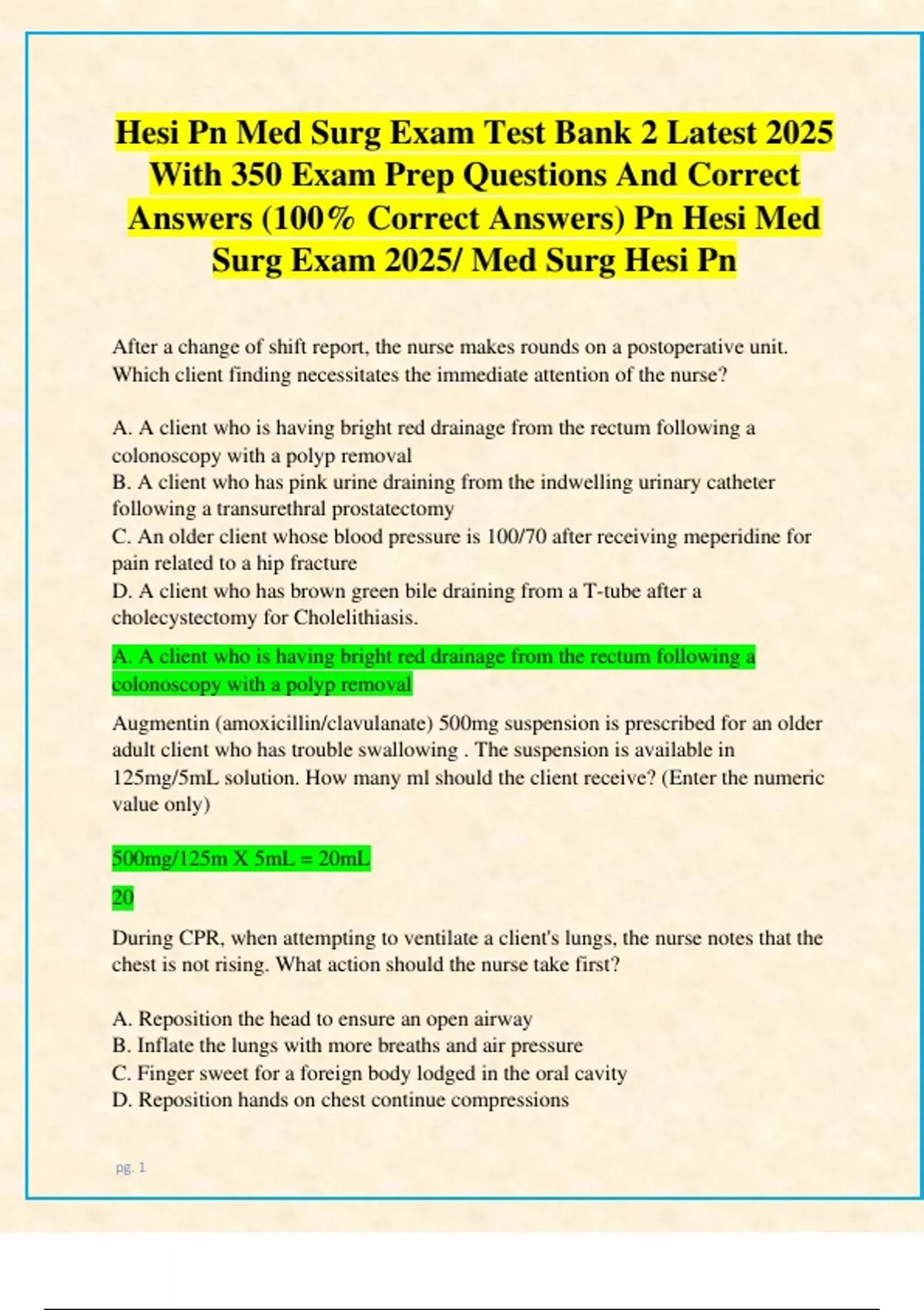 Hesi Pn Med Surg Exam Test Bank 2 Latest 2025 With 350 Exam Prep ...