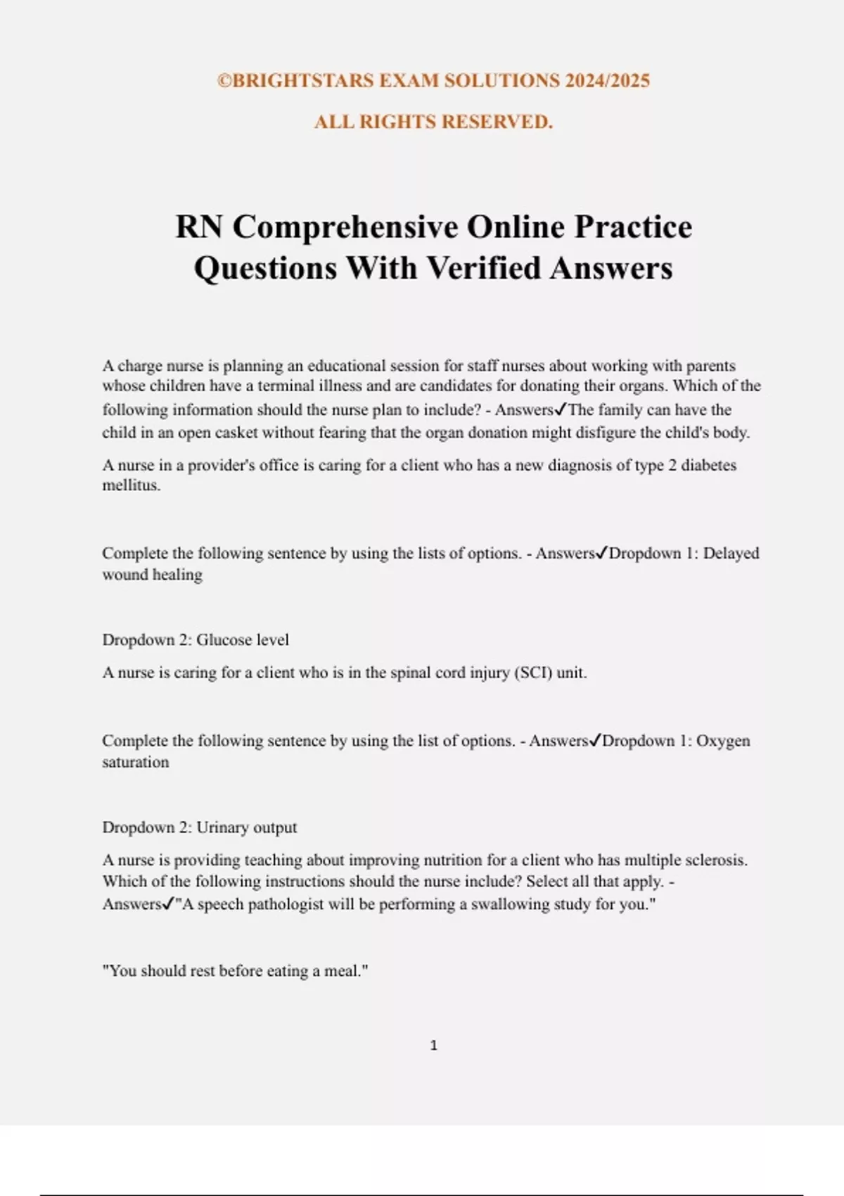RN Comprehensive Online Practice Questions With Verified Answers - RN ...