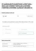 27 AMENDMENTS QUESTIONS LATEST 2024- 2025 AND CORRECT DETAILED ANSWERS &lpar;VERIFIED ANSWERS&rpar; &vert;ALREADY GRADED A&plus;