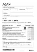 AQA GCSE COMPUTER SCIENCE  8525-1C Paper 1 Computational thinking and programming skills &ndash; VB&period;NET  question paper june 2024 