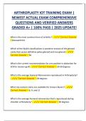 ARTHROPLASTY IOT TRAINING EXAM &vert;  NEWEST ACTUAL EXAM COMPREHENSIVE  QUESTIONS AND VERIFIED ANSWERS  GRADED A&plus; &vert; 100&percnt; PASS &vert; 2025 UPDATE&excl;