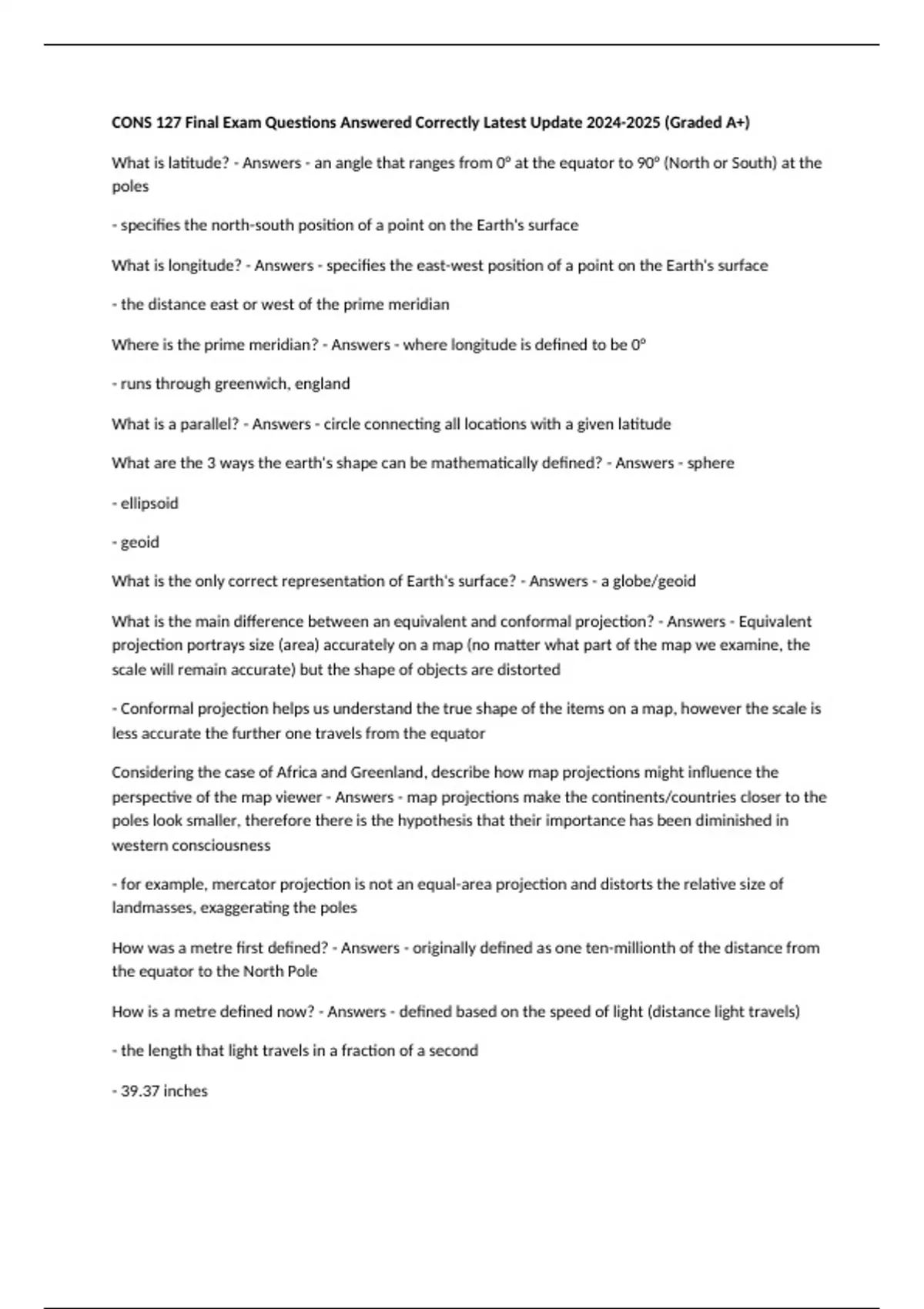 CONS 127 Final Exam Questions Answered Correctly Latest Update (Graded ...