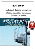 TEST BANK Introduction to Statistical Investigations&comma; 2nd Edition Nathan Tintle&semi; Beth L&period; Chance Chapters 1 - 11&comma; Complete
