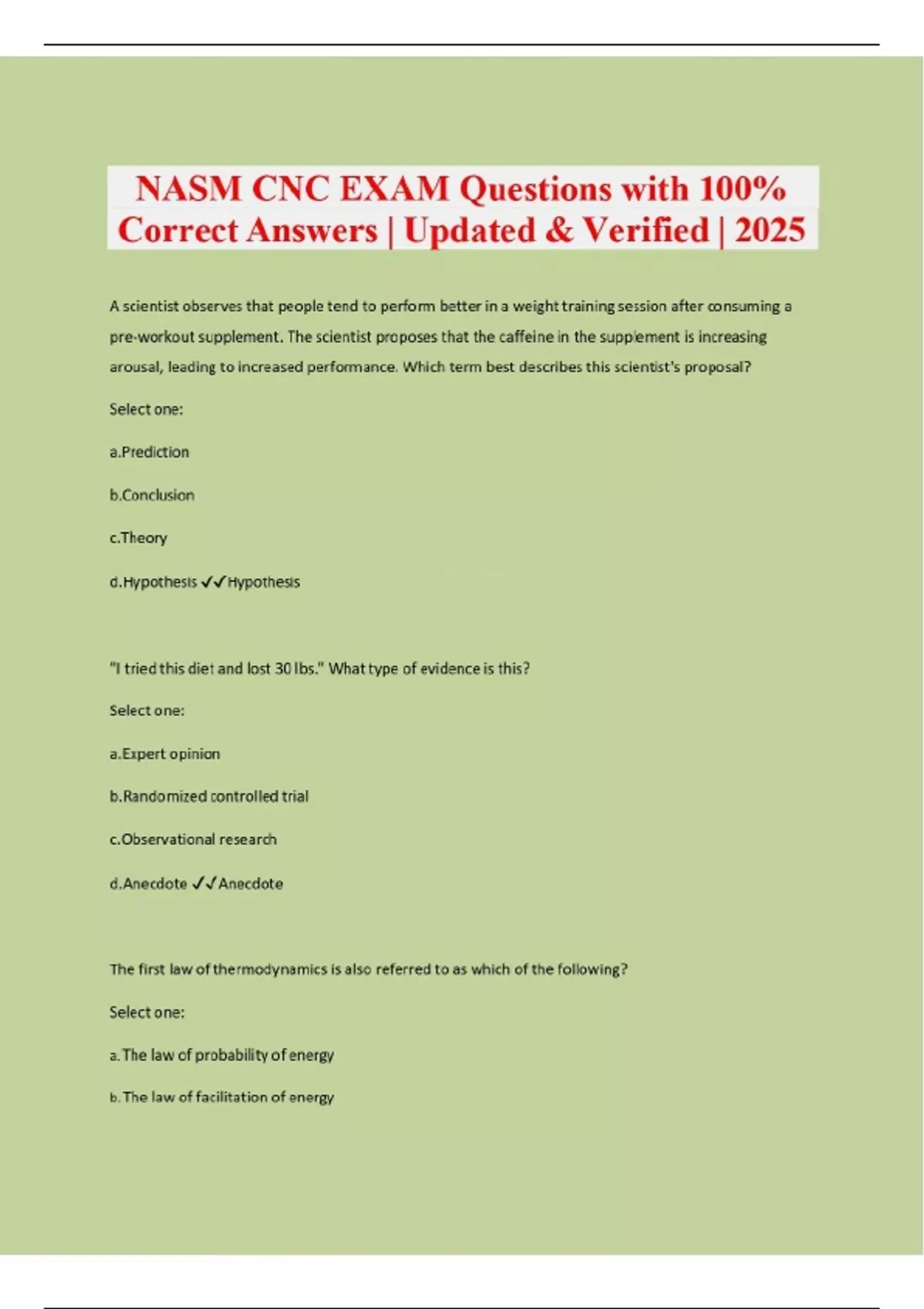 NASM CNC EXAM Questions with 100% Correct Answers | Updated & Verified ...