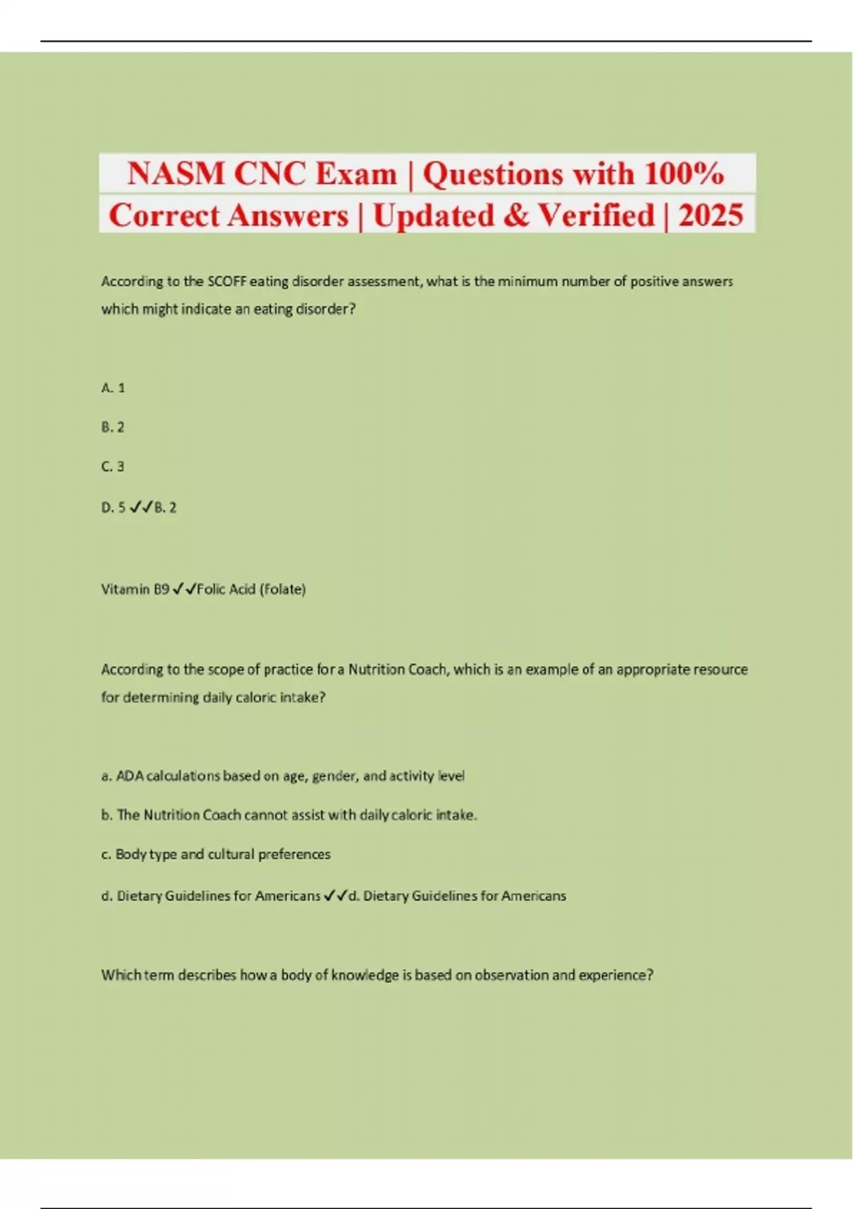 NASM CNC Exam | Questions with 100% Correct Answers | Updated ...