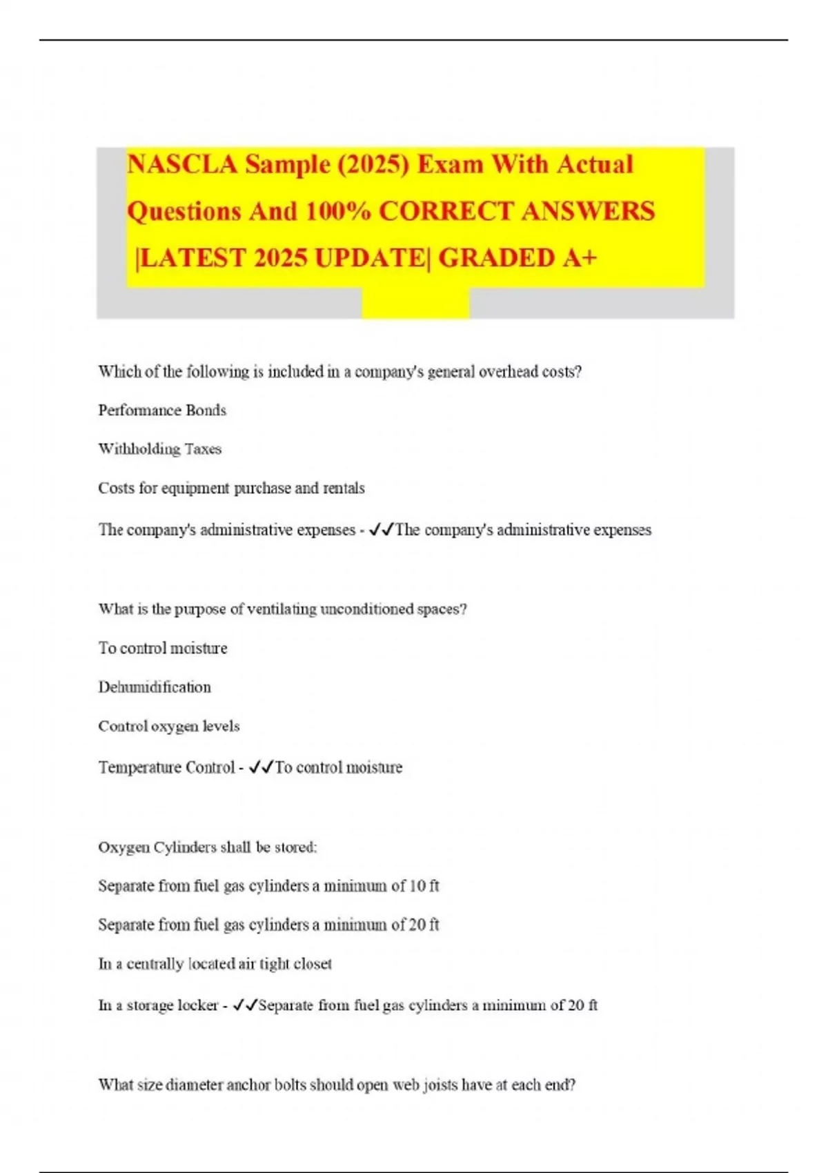 NASCLA Sample (2025) Exam With Actual Questions And 100% CORRECT ...