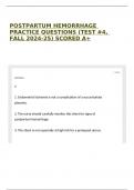 POSTPARTUM HEMORRHAGE PRACTICE QUESTIONS &lpar;TEST &num;4&comma; FALL 2024-25&rpar; SCORED A&plus;
