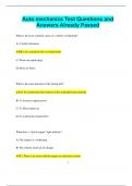 Auto mechanics Test Questions and  Answers Already Passed