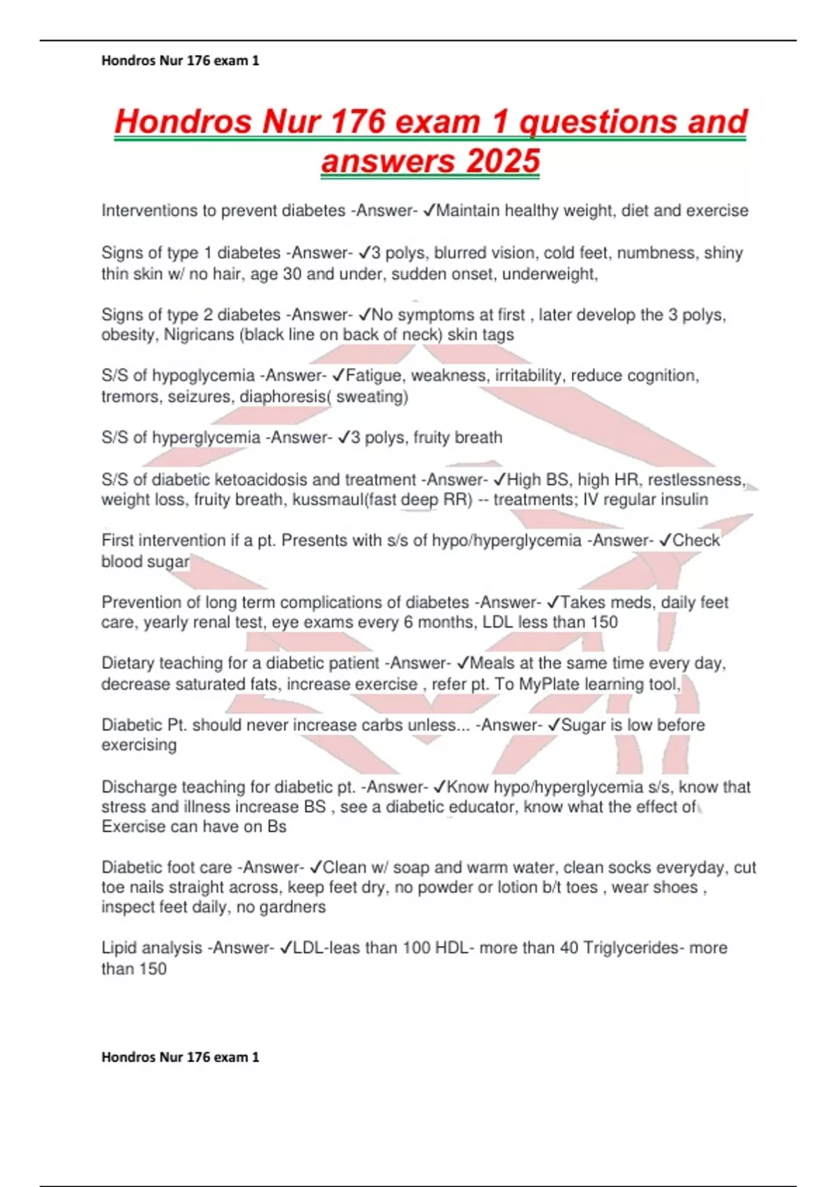 Hondros Nur 176 exam 1 questions and answers 2025 - Hondros Nur 176 ...