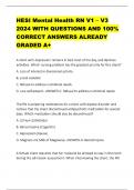 HESI Mental Health RN V1 &ndash; V3 2024 WITH QUESTIONS AND 100- CORRECT ANSWERS