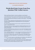 Florida Real Estate License Exam Prep Questions With Verified Answers