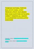   TENNESSEE NATIONAL PORTION REAL ESTATE EXAM&comma; LATEST PREMIUM UPDATE 2025&vert;BRAND NEW EXAM QUESTIONS WITH&lpar;100&percnt;&rpar; CORRECT ANSWERS&vert;ALL GRADED A&plus;&vert;GUARANTEED SUCCESS&vert;LATEST EXAM BANK