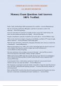 Memory Exam Questions And Answers 100&percnt; Verified