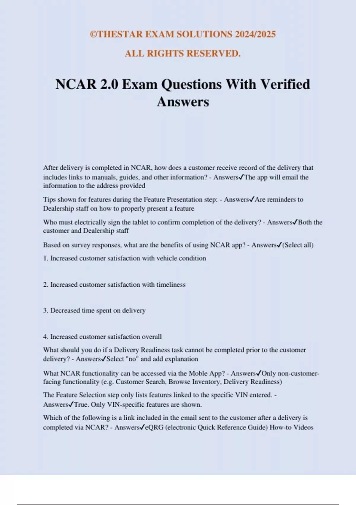 NCAR 2.0 Exam Questions With Verified Answers - NCAR 2.0 - Stuvia US