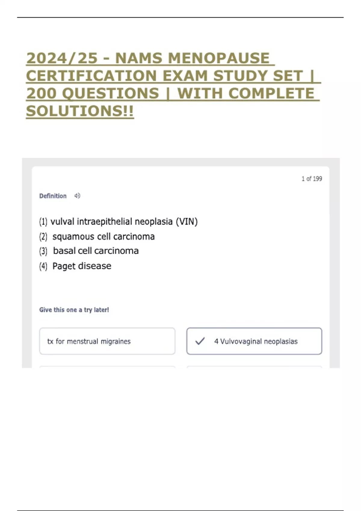2024/25 - NAMS MENOPAUSE CERTIFICATION EXAM STUDY SET | 200 QUESTIONS ...