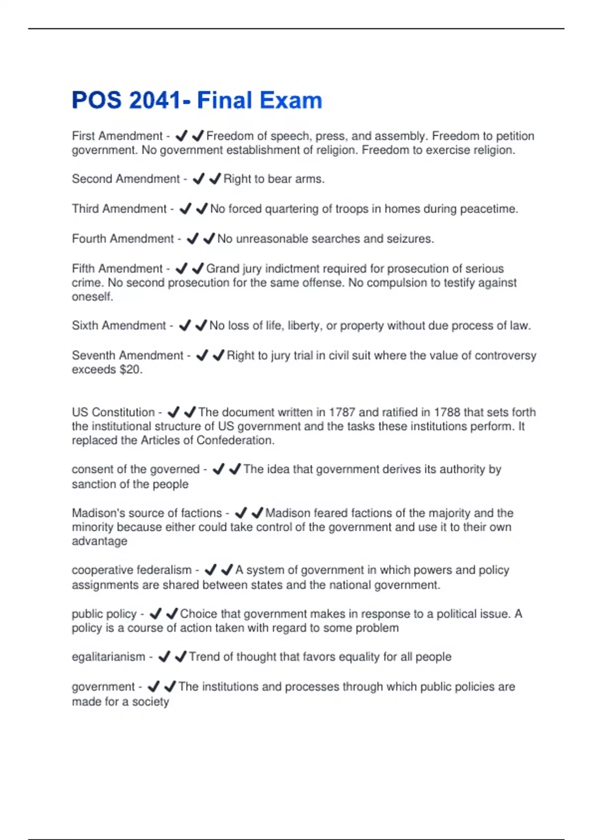 POS 2041- Final Exam Questions and Answers Fully Solved 100% - POS 2041 ...
