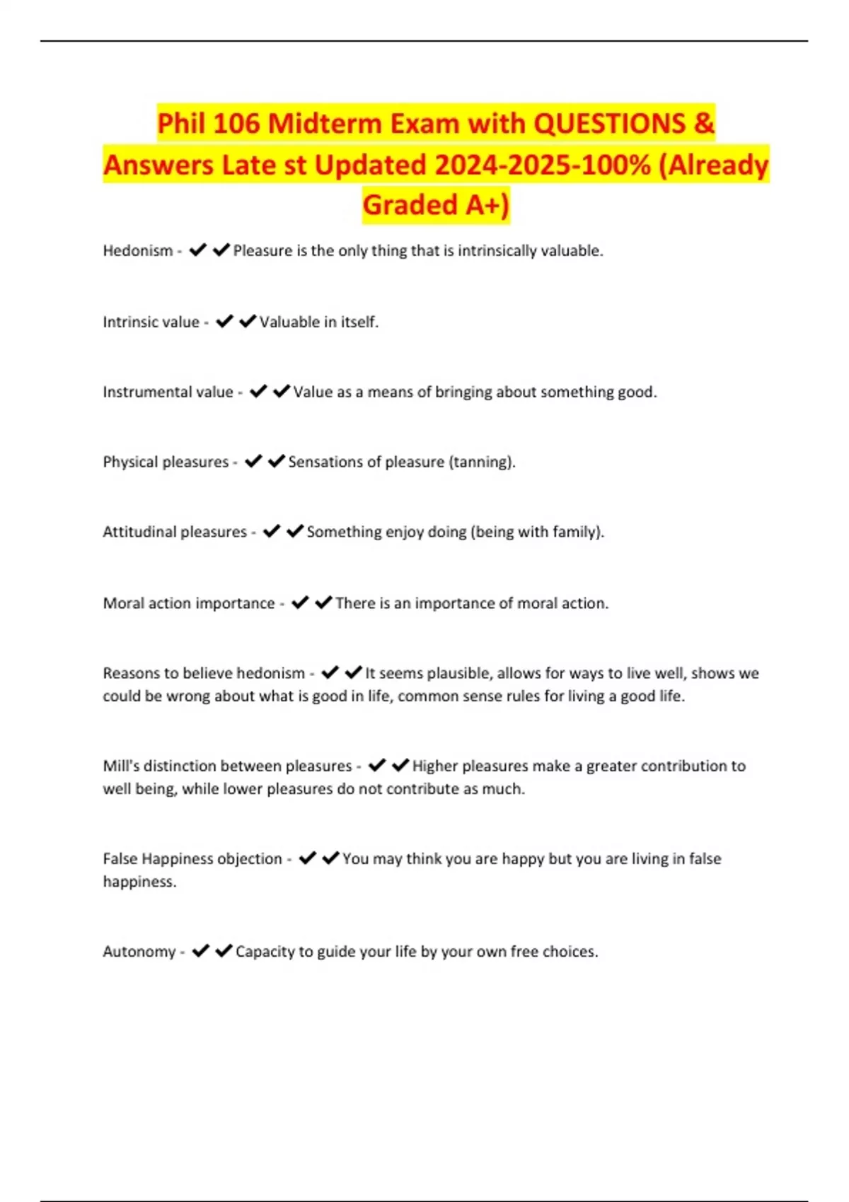 Phil 106 Midterm Exam with QUESTIONS & Answers Late st Updated ...