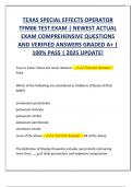 TEXAS SPECIAL EFFECTS OPERATOR  TFM06 TEST EXAM &vert; NEWEST ACTUAL  EXAM COMPREHENSIVE QUESTIONS  AND VERIFIED ANSWERS GRADED A&plus; &vert;  100&percnt; PASS &vert; 2025 UPDATE&excl;