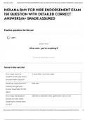 INDIANA BMV FOR HIRE ENDORSEMENT EXAM 150 QUESTION WITH DETAILED CORRECT ANSWERS&sol;A&plus; GRADE ASSURED