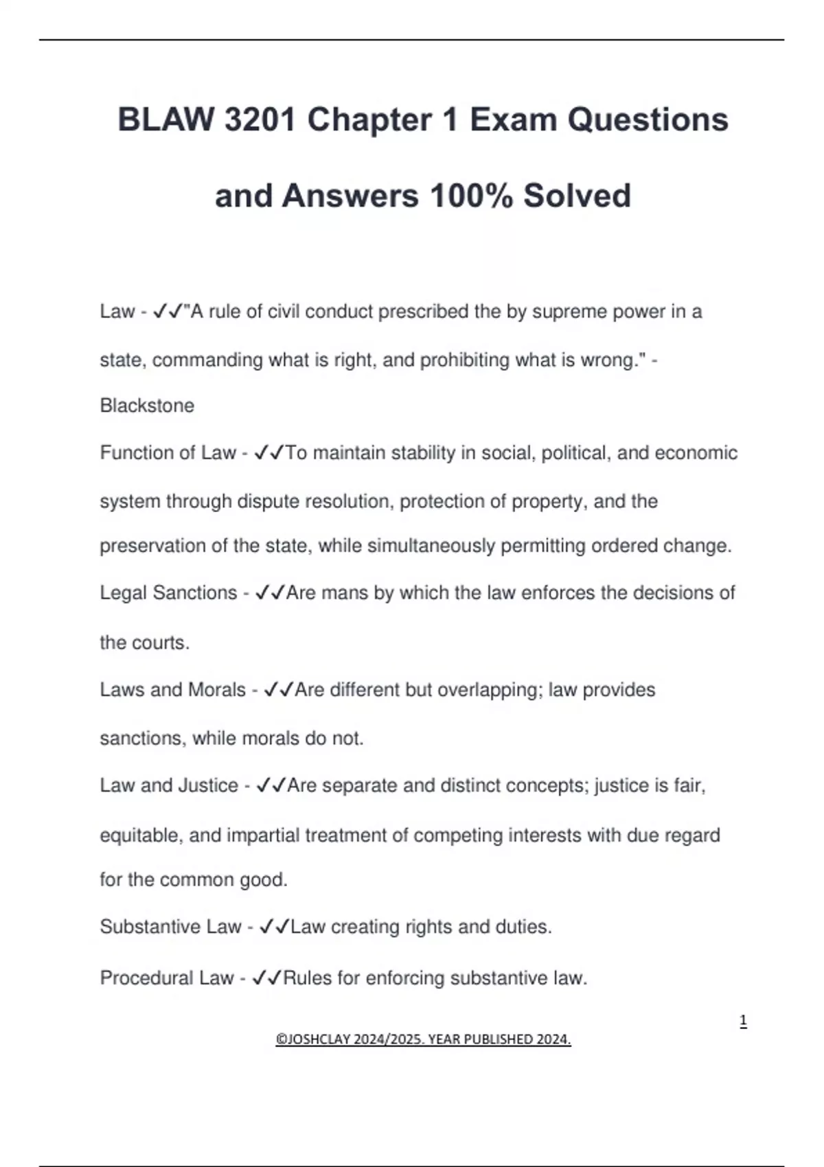 BLAW 3201 Chapter 1 Exam Questions and Answers 100% Solved - BLAW 3201 ...