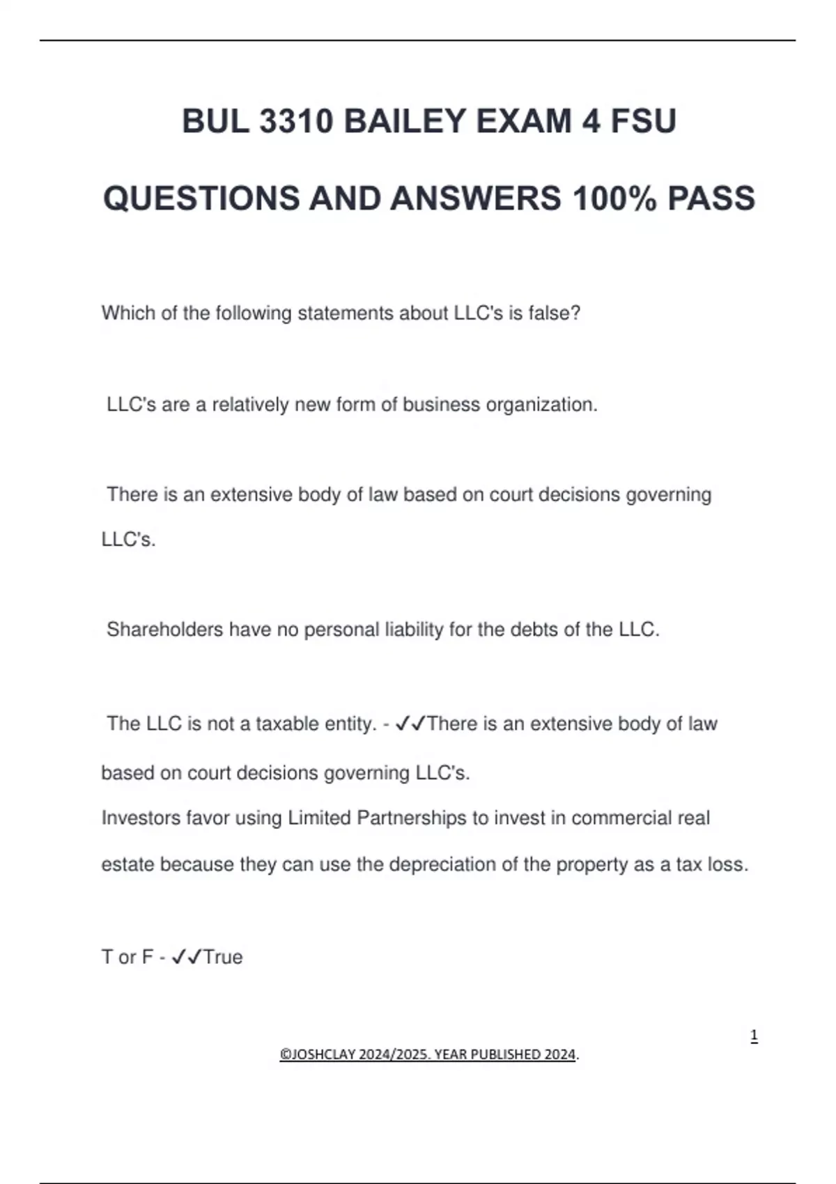 BUL 3310 Exam PACKAGE DEAL QUESTIONS WITH 100% CORRRECT ANSWERS ...